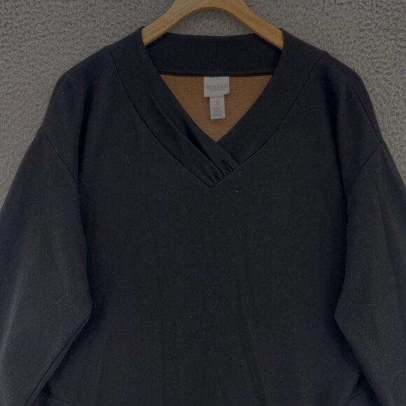 Chicos Top Womens 3 US Extra large Black Weekends Two Tone Crisscross Neck Knit - Picture 2 of 11